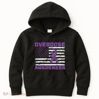 Overdose Awareness Purple Ribbon Drug Addiction Kids Hoodie thumb 0