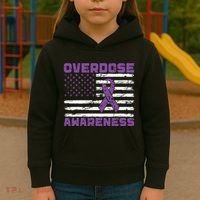 Overdose Awareness Purple Ribbon Drug Addiction Kids Hoodie thumb 3