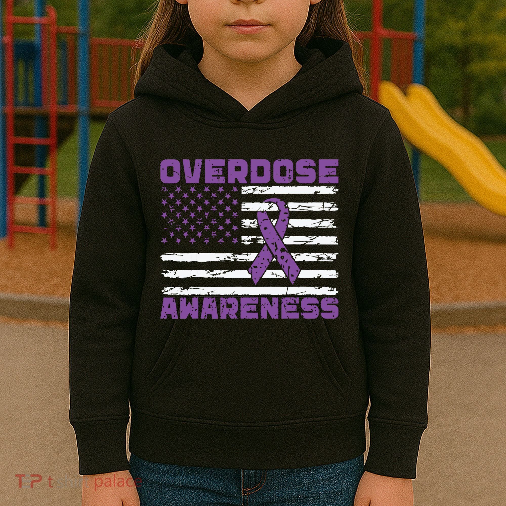 Overdose Awareness Purple Ribbon Drug Addiction Kids Hoodie