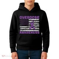 Overdose Awareness Purple Ribbon Drug Addiction Kids Hoodie thumb 4