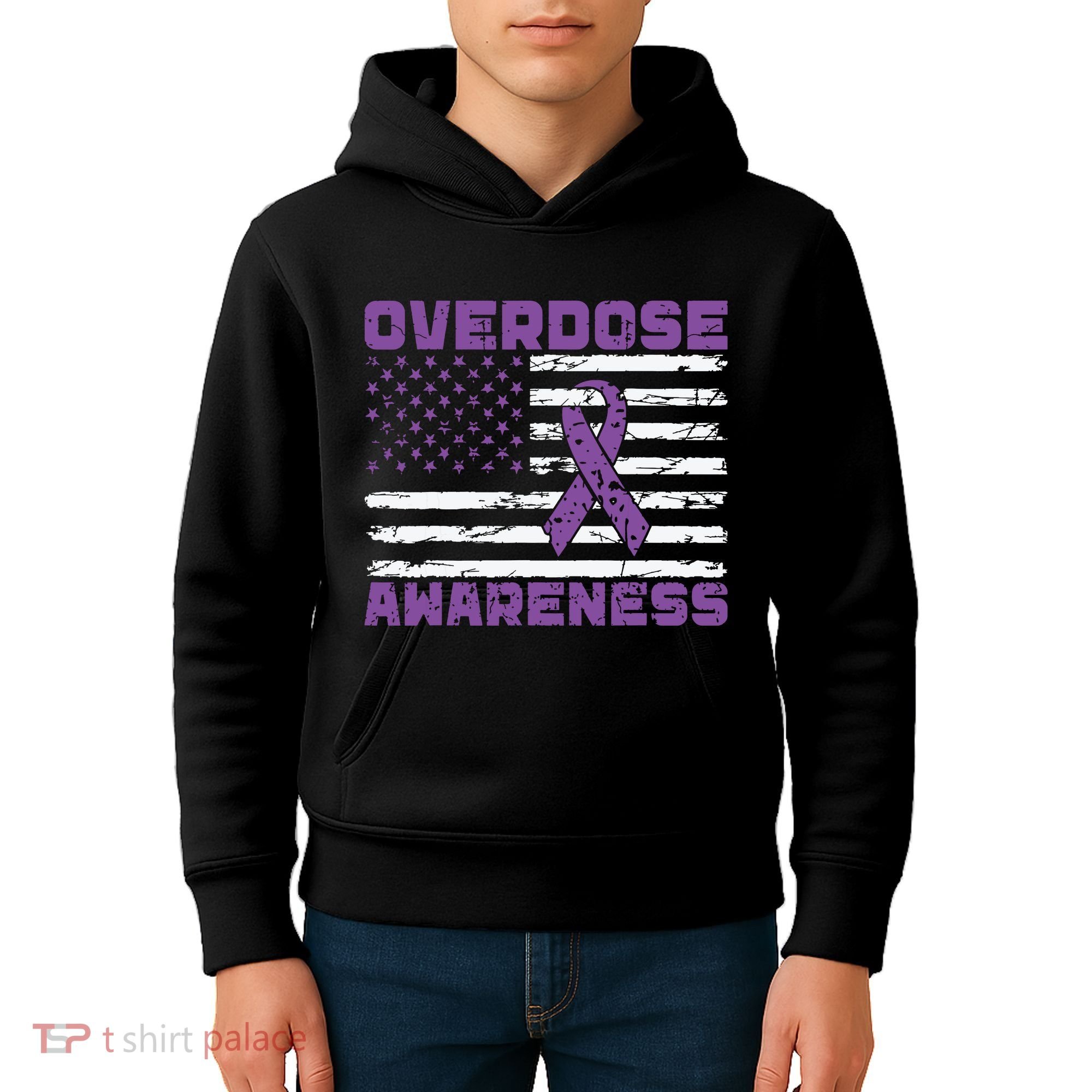 Overdose Awareness Purple Ribbon Drug Addiction Kids Hoodie