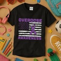 Overdose Awareness Purple Ribbon Drug Addiction Kids T-Shirt thumb 3