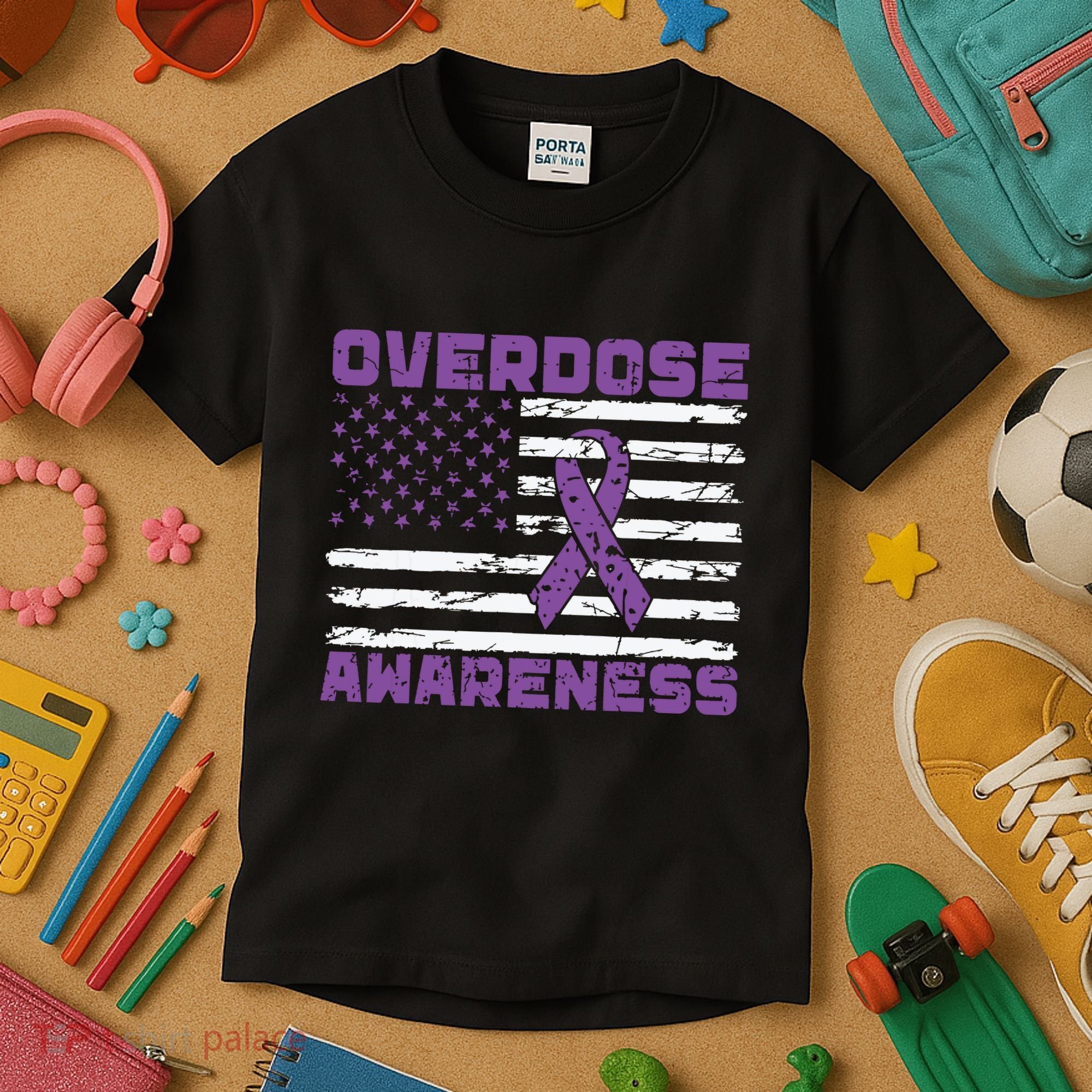 Overdose Awareness Purple Ribbon Drug Addiction Kids T-Shirt