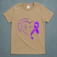 Overdose Awareness Purple Ribbon Drug Addiction Recovery T-Shirt thumb 5