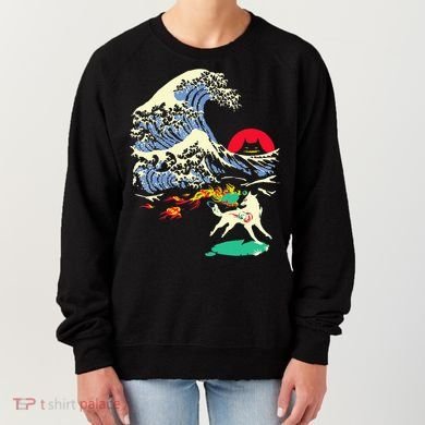 Okami Amaterasu Sun God Wolf The Great Wave Video Game Women's Sweatshirt