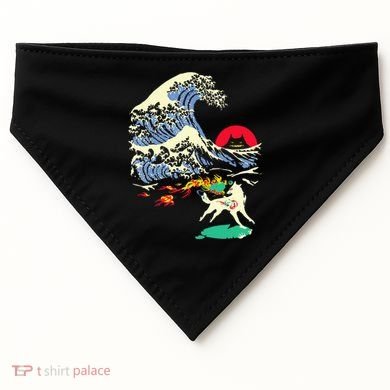Okami Amaterasu Sun God Wolf The Great Wave Video Game USA-Made Doggie Bandana