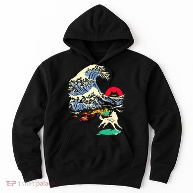 Okami Amaterasu Sun God Wolf The Great Wave Video Game Hoodie
