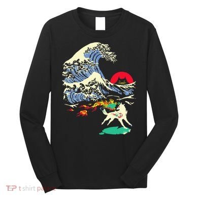 Okami Amaterasu Sun God Wolf The Great Wave Video Game Long Sleeve Shirt