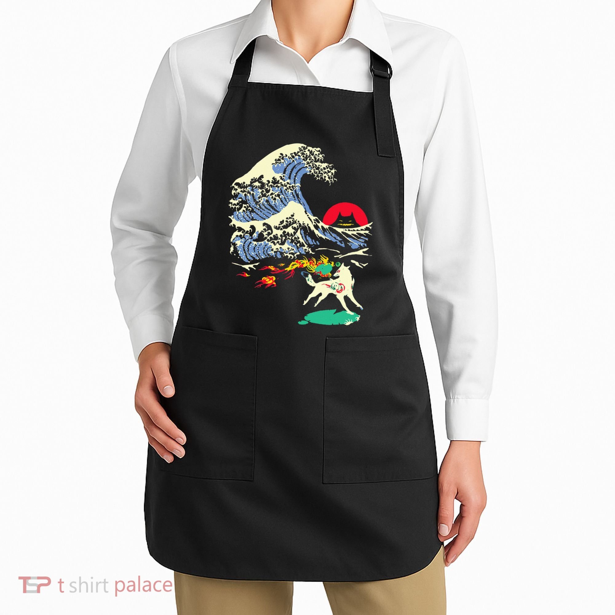 Okami Amaterasu Sun God Wolf The Great Wave Video Game Apron