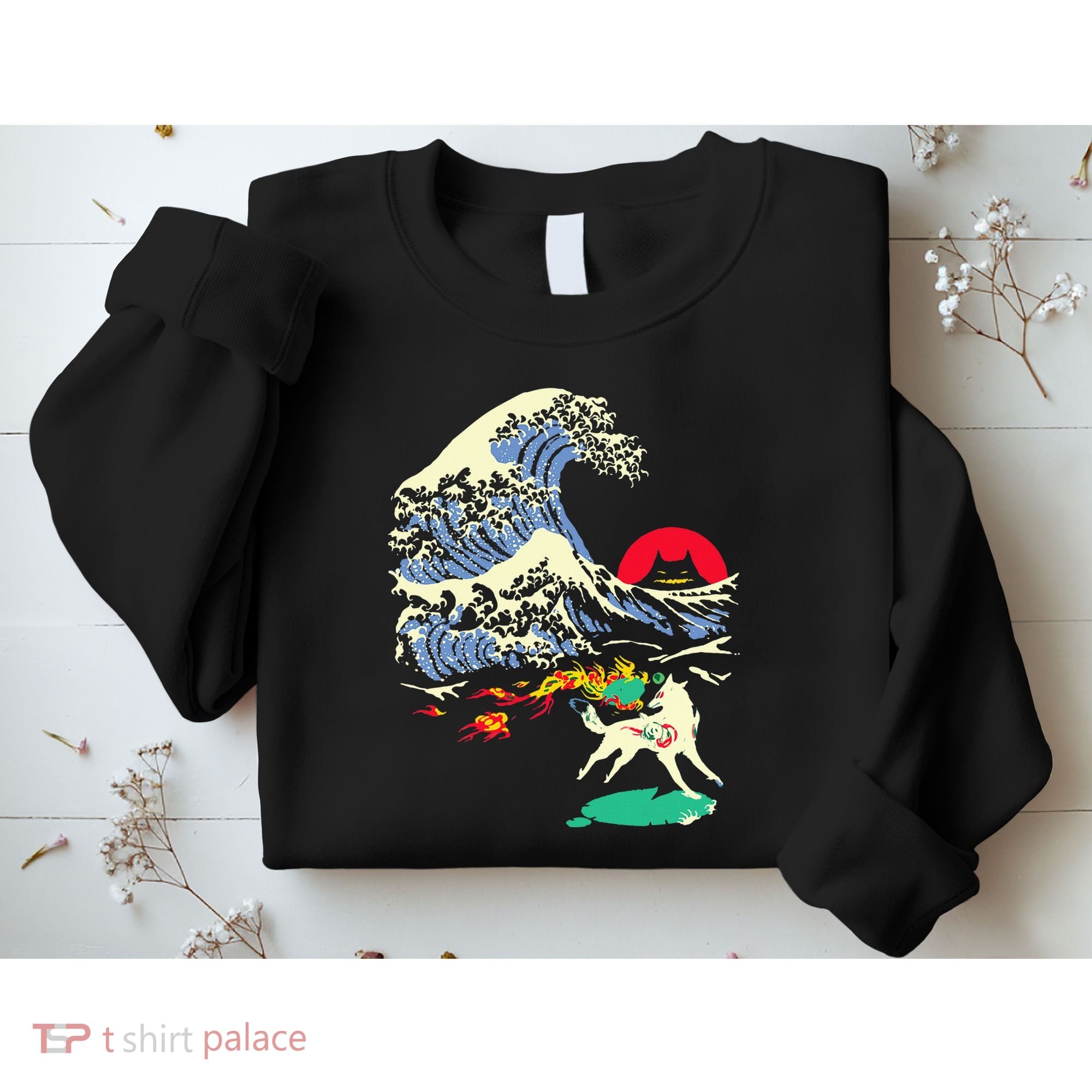 Okami Amaterasu Sun God Wolf The Great Wave Video Game Sweatshirt