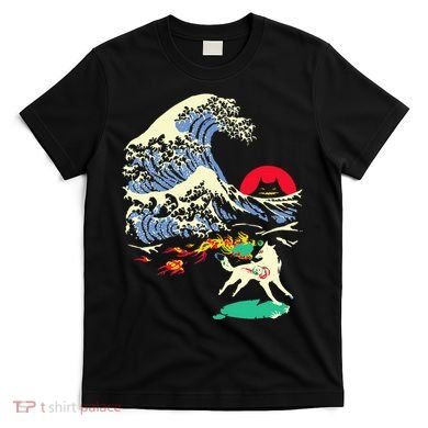 Okami Amaterasu Sun God Wolf The Great Wave Video Game T-Shirt
