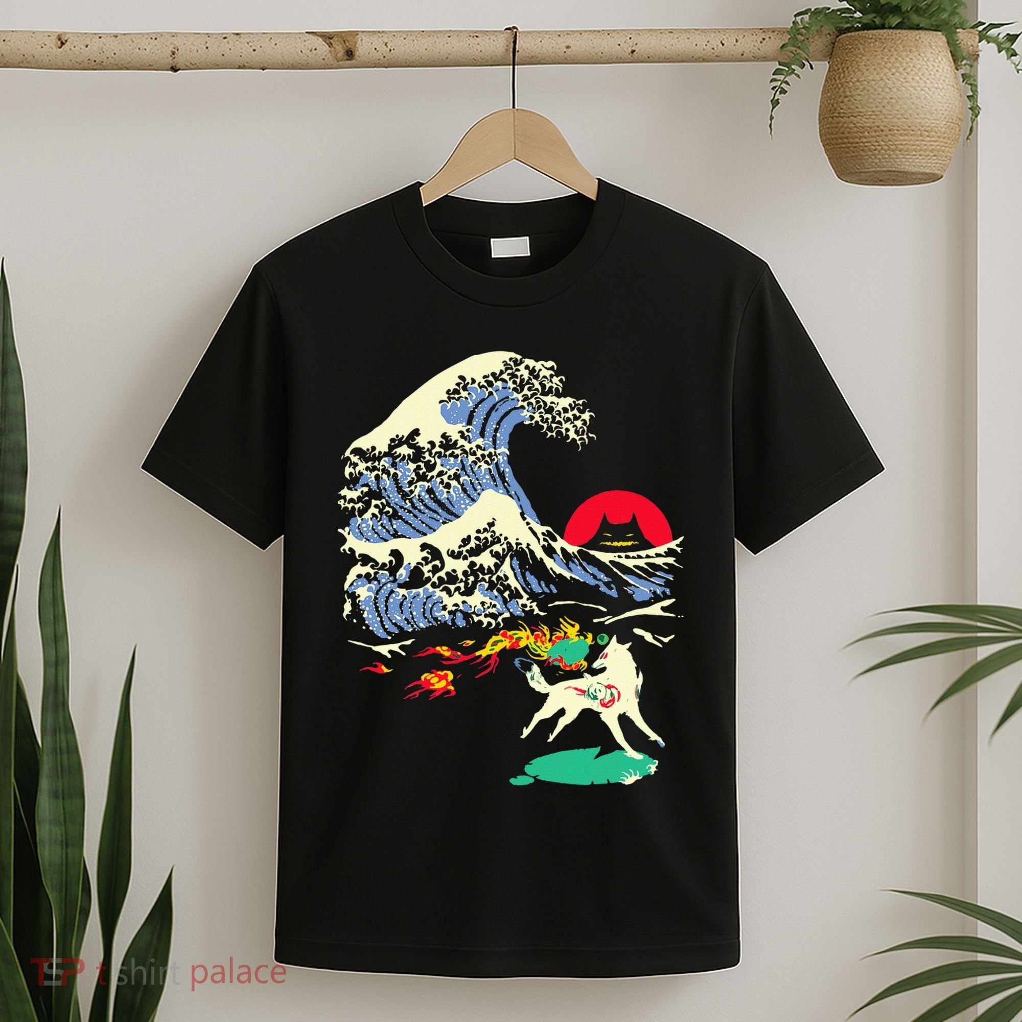 Okami Amaterasu Sun God Wolf The Great Wave Video Game T-Shirt