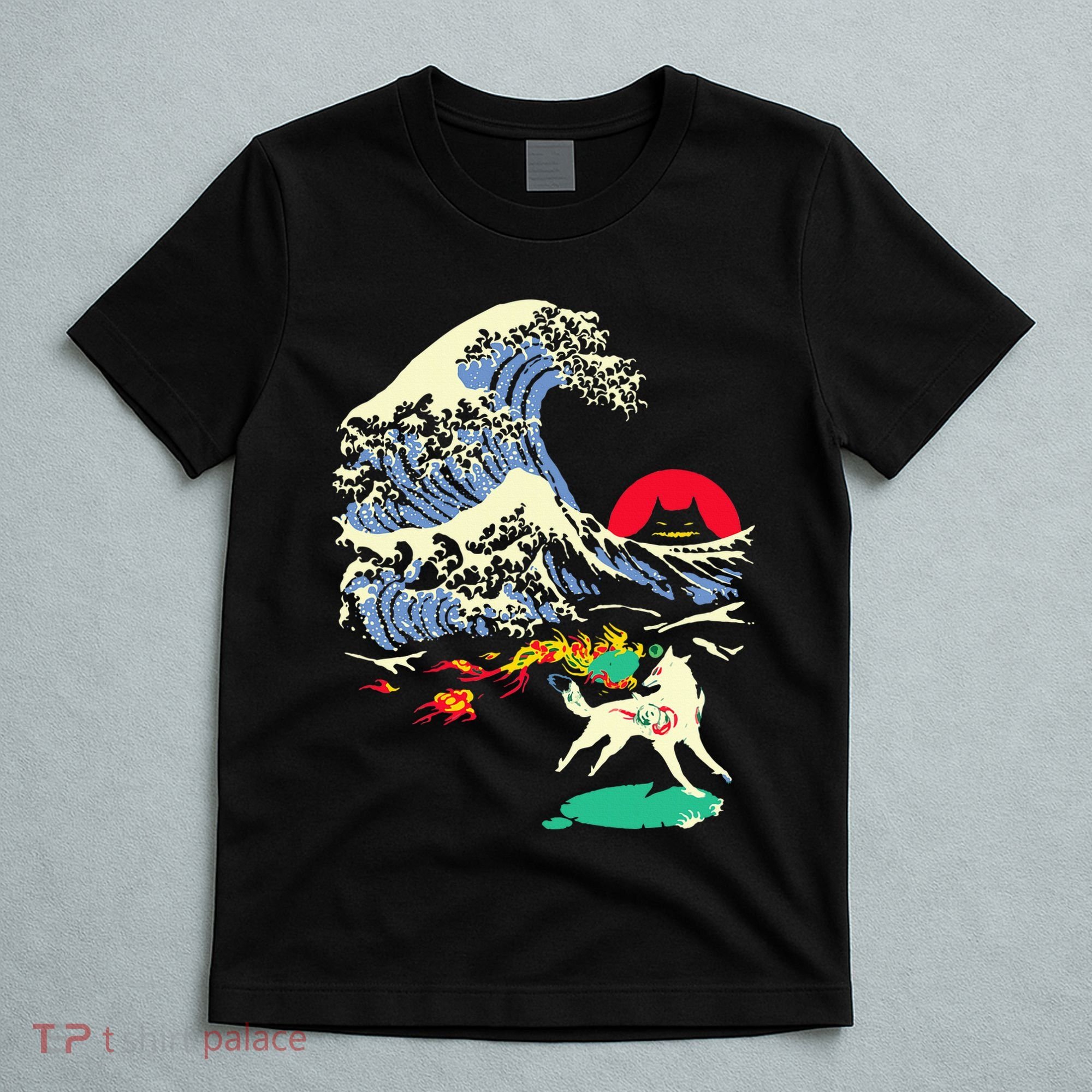 Okami Amaterasu Sun God Wolf The Great Wave Video Game T-Shirt