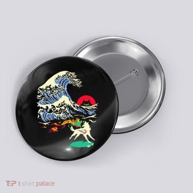 Okami Amaterasu Sun God Wolf The Great Wave Video Game Button