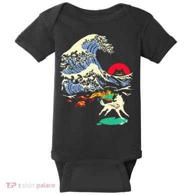 Okami Amaterasu Sun God Wolf The Great Wave Video Game Baby Bodysuit