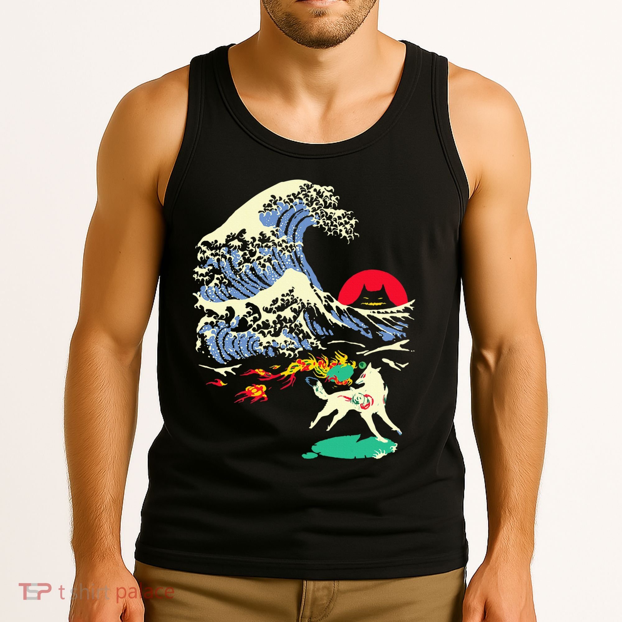 Okami Amaterasu Sun God Wolf The Great Wave Video Game Tank Top