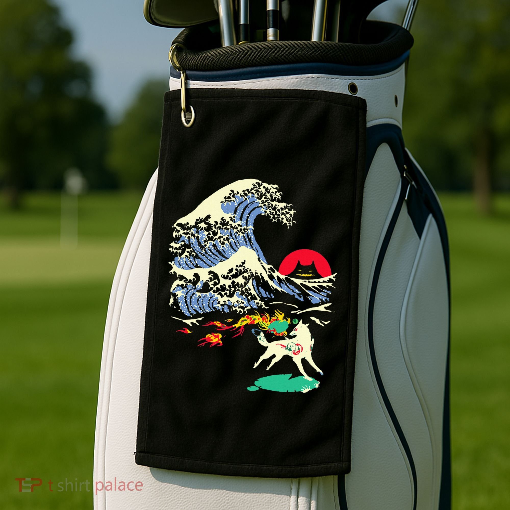 Okami Amaterasu Sun God Wolf The Great Wave Video Game Golf Towel