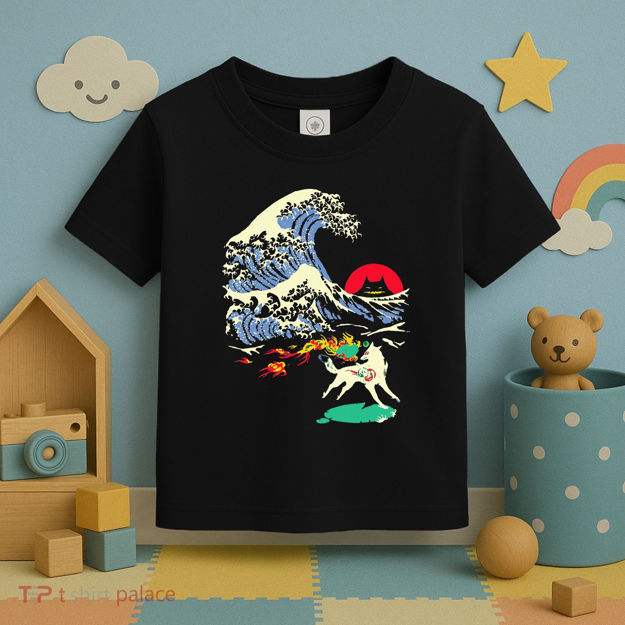 Okami Amaterasu Sun God Wolf The Great Wave Video Game Toddler T-Shirt