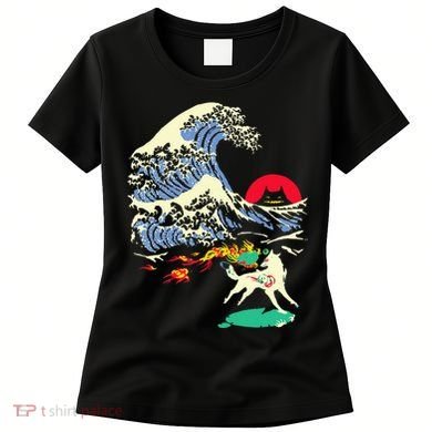 Okami Amaterasu Sun God Wolf The Great Wave Video Game Women's T-Shirt