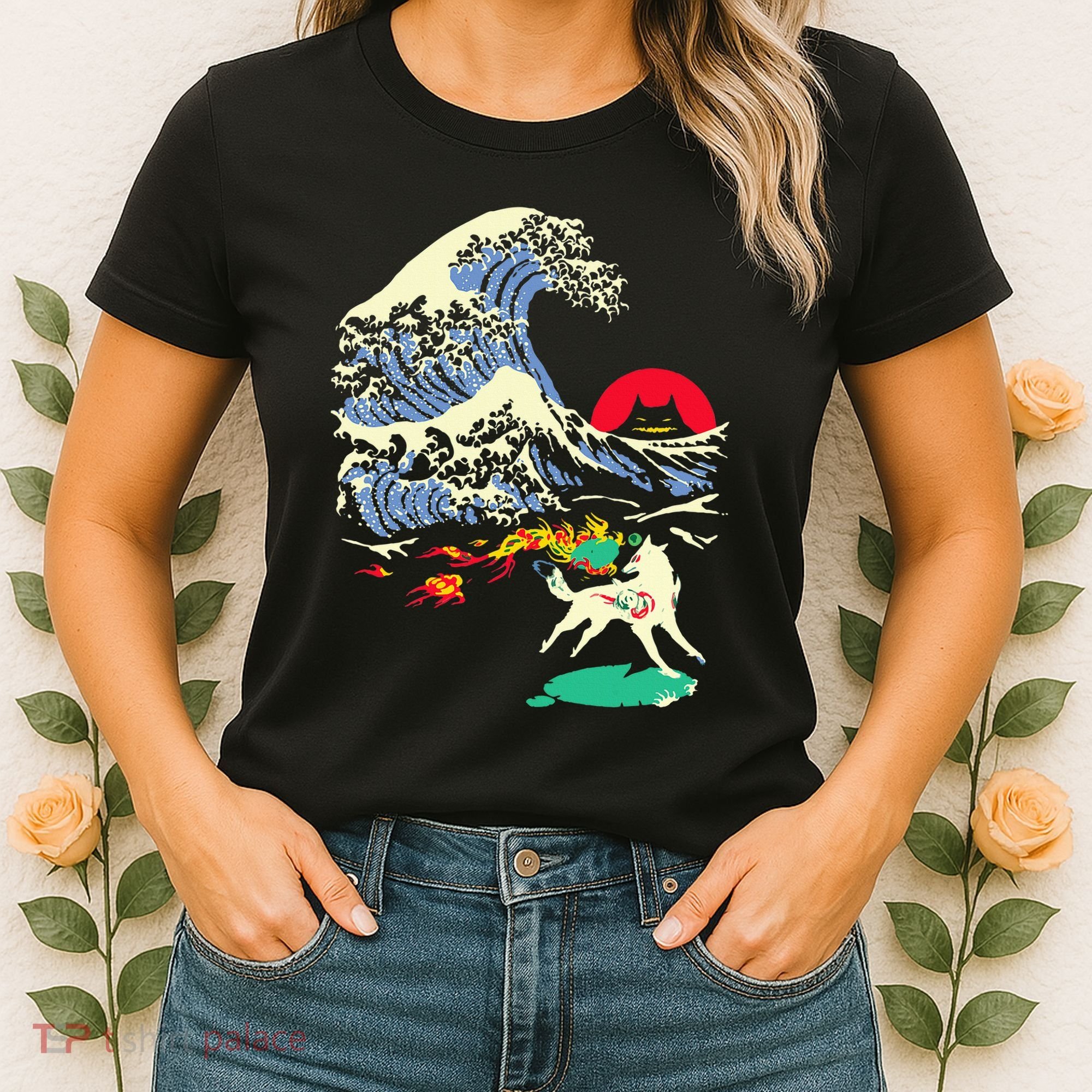 Okami Amaterasu Sun God Wolf The Great Wave Video Game Women's T-Shirt