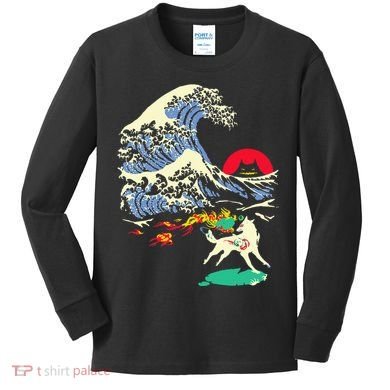 Okami Amaterasu Sun God Wolf The Great Wave Video Game Kids Long Sleeve Shirt