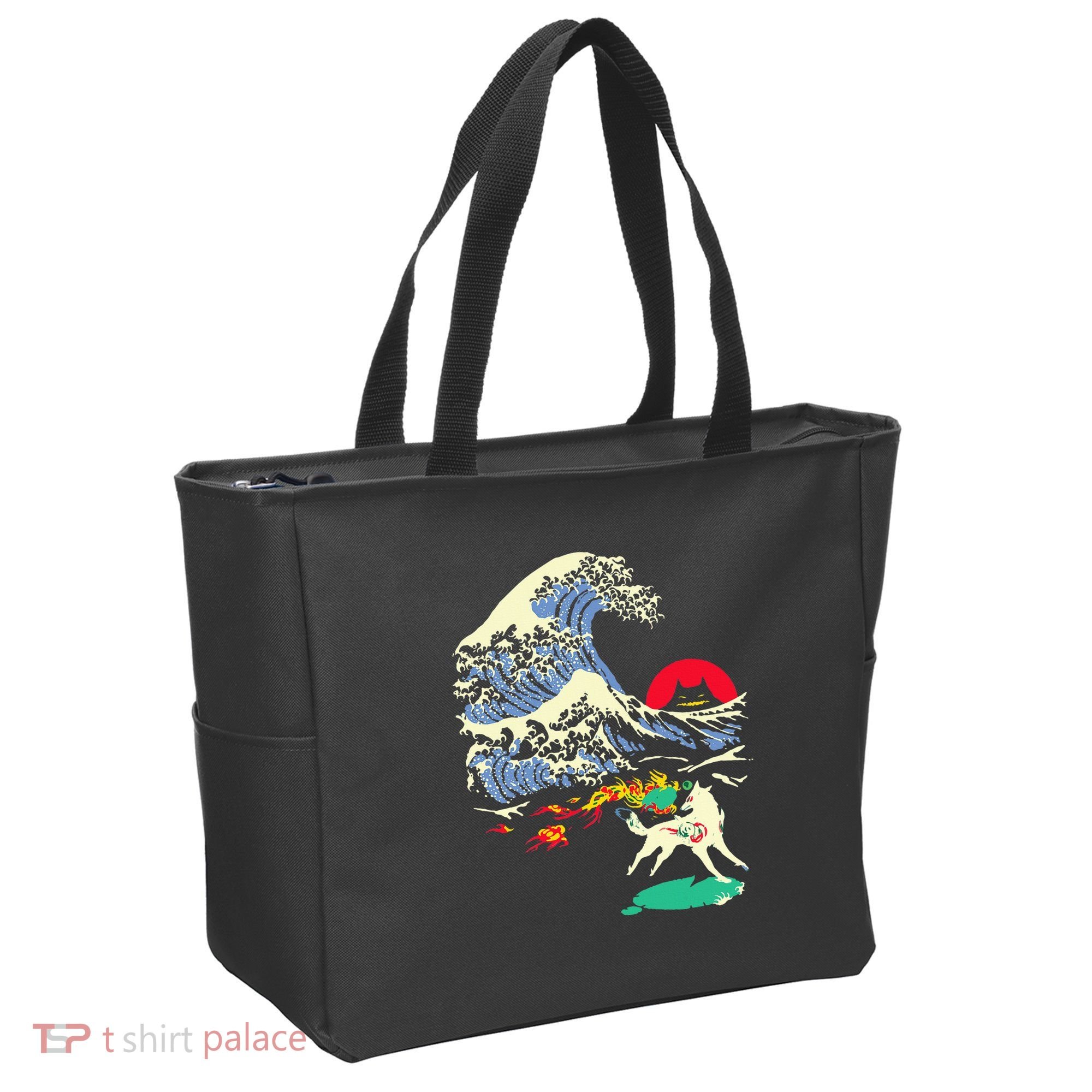 Okami Amaterasu Sun God Wolf The Great Wave Video Game Tote Bag