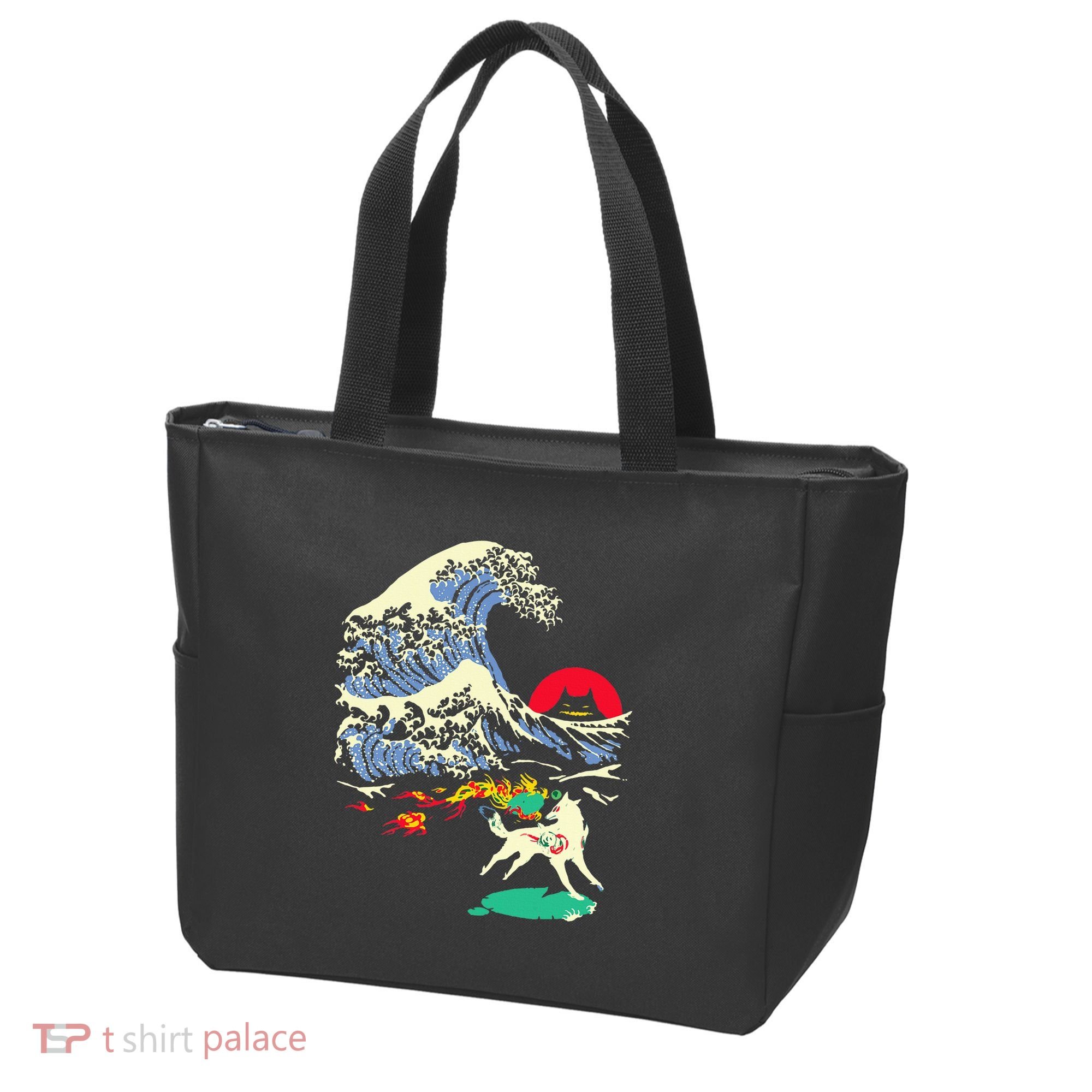 Okami Amaterasu Sun God Wolf The Great Wave Video Game Tote Bag