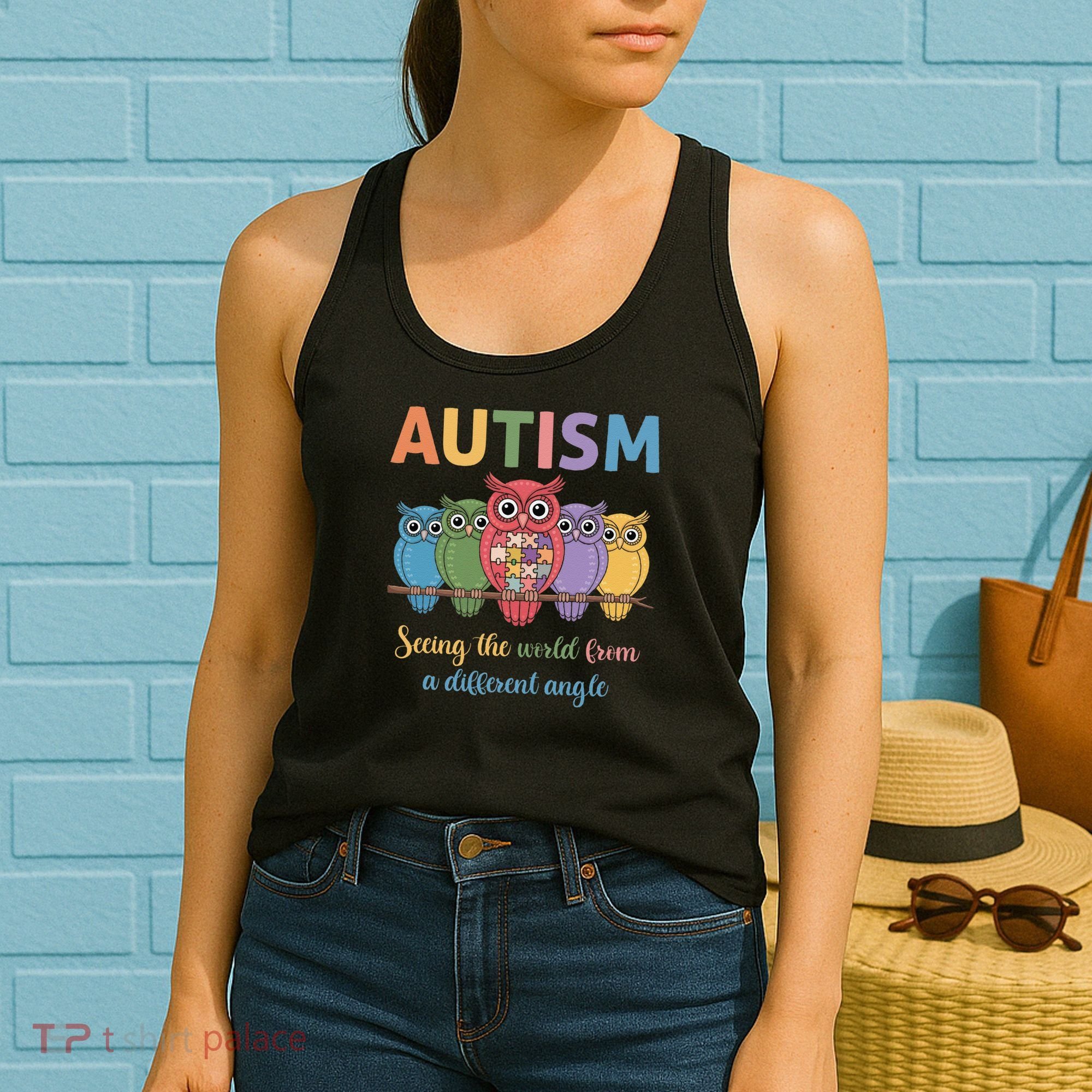 Owl Autism Seeing World Different Angle Awareness  Mom Women's Tank Top