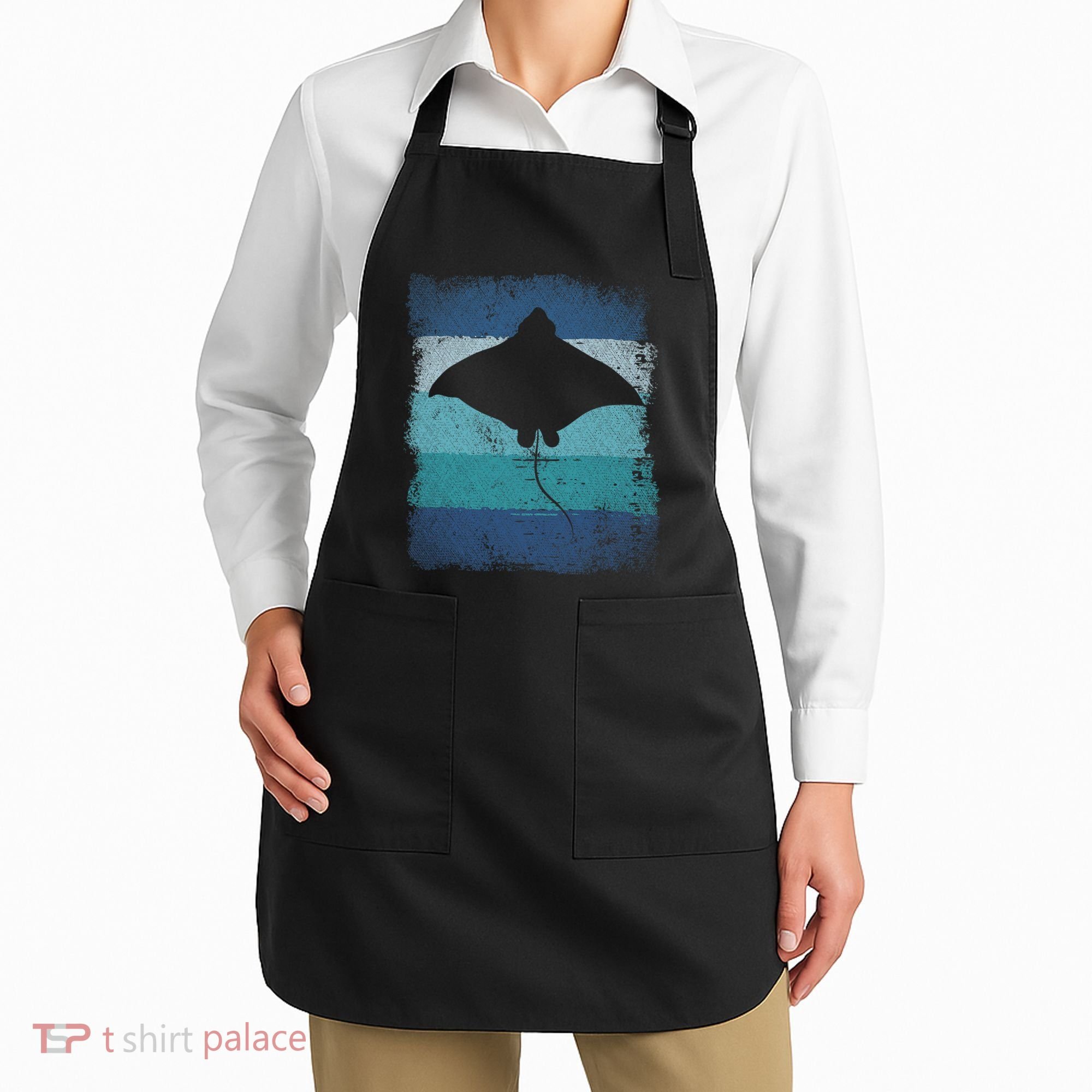 Ocean Animal Scuba Diving Stingray Retro Manta Ray Apron