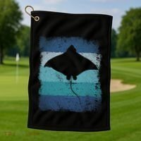 Ocean Animal Scuba Diving Stingray Retro Manta Ray Golf Towel thumb 1