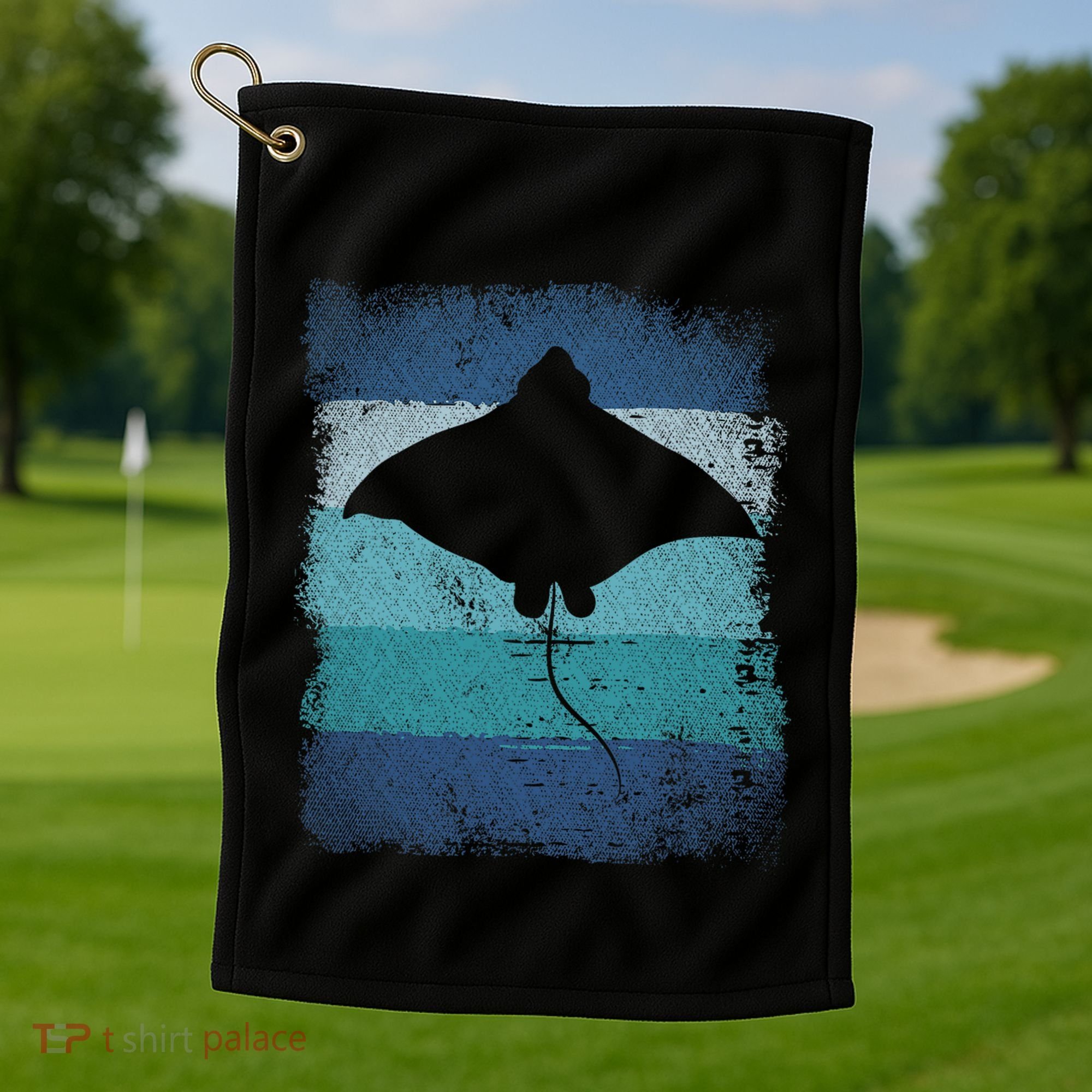 Ocean Animal Scuba Diving Stingray Retro Manta Ray Golf Towel