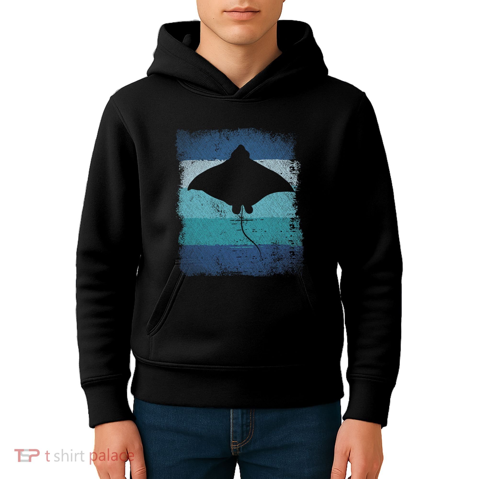 Ocean Animal Scuba Diving Stingray Retro Manta Ray Kids Hoodie