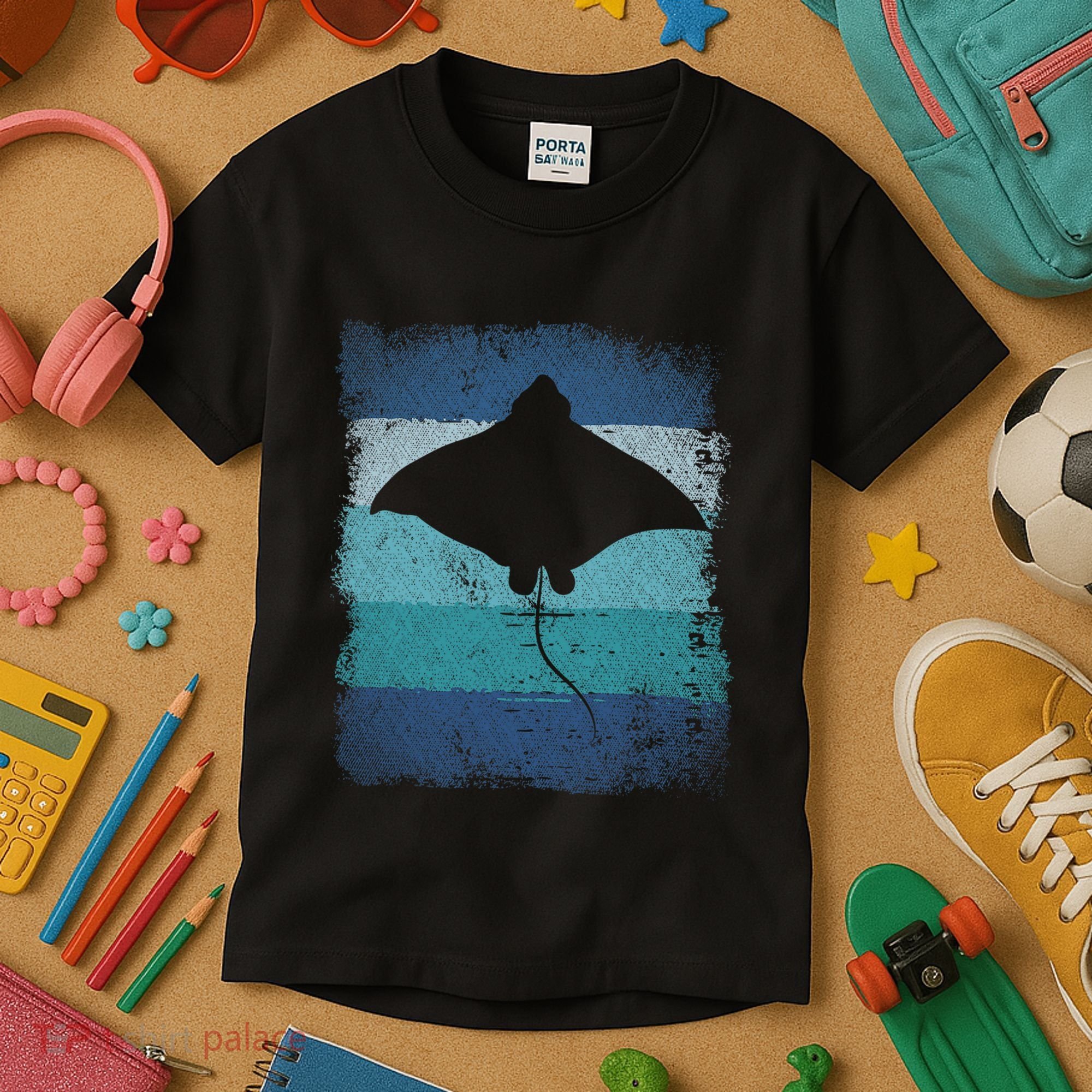 Ocean Animal Scuba Diving Stingray Retro Manta Ray Kids T-Shirt