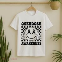 Overdose Awareness Support Smile Face Purple End Addiction T-Shirt thumb 2
