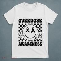 Overdose Awareness Support Smile Face Purple End Addiction T-Shirt thumb 5