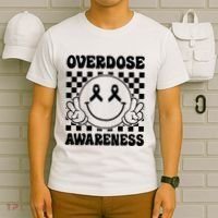 Overdose Awareness Support Smile Face Purple End Addiction T-Shirt thumb 6