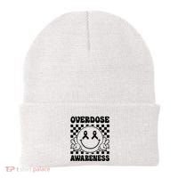 Overdose Awareness Support Smile Face Purple End Addiction Beanie thumb 0