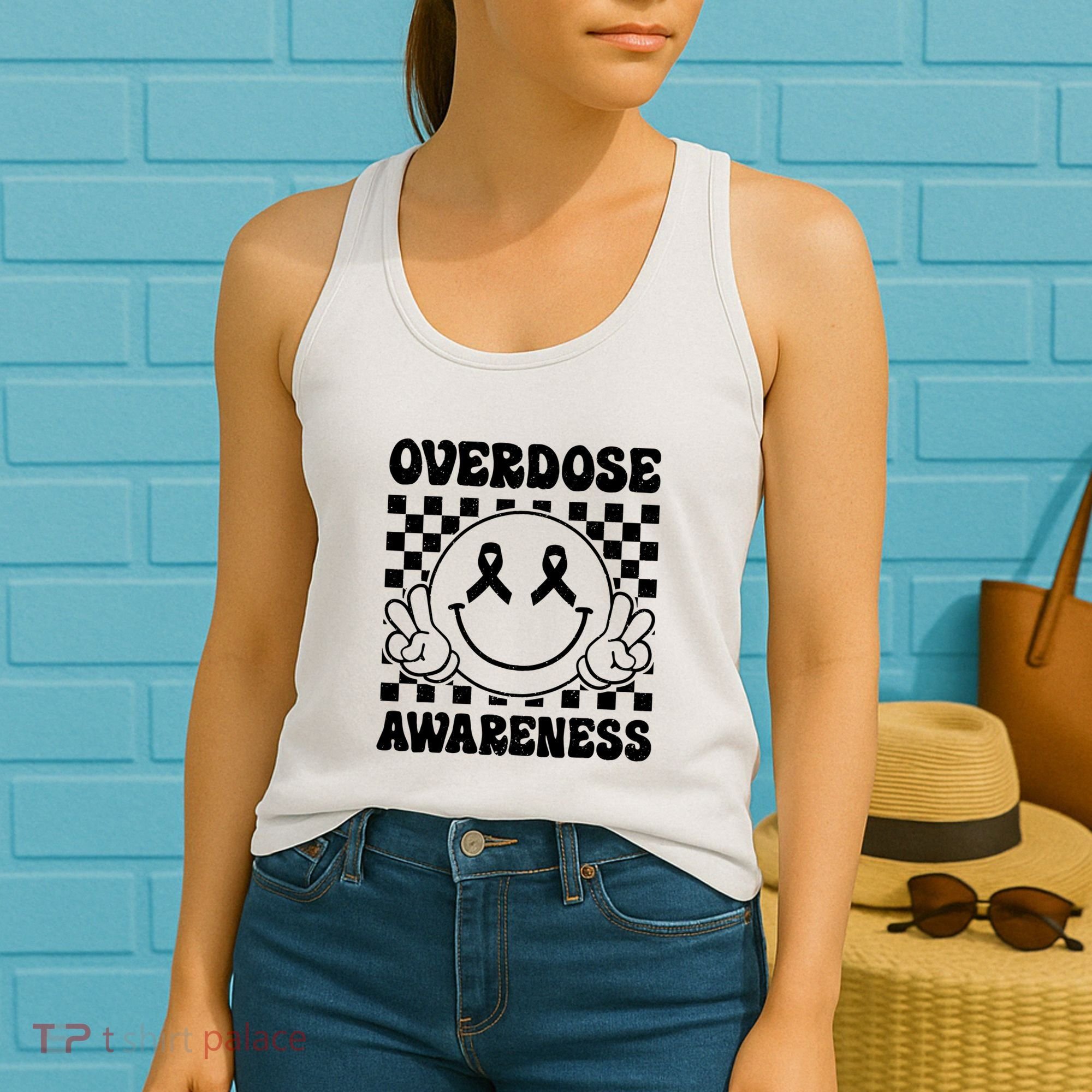 Overdose Awareness Support Smile Face Purple End Addiction Women's Tank Top