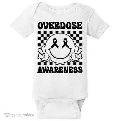 Overdose Awareness Support Smile Face Purple End Addiction Baby Bodysuit