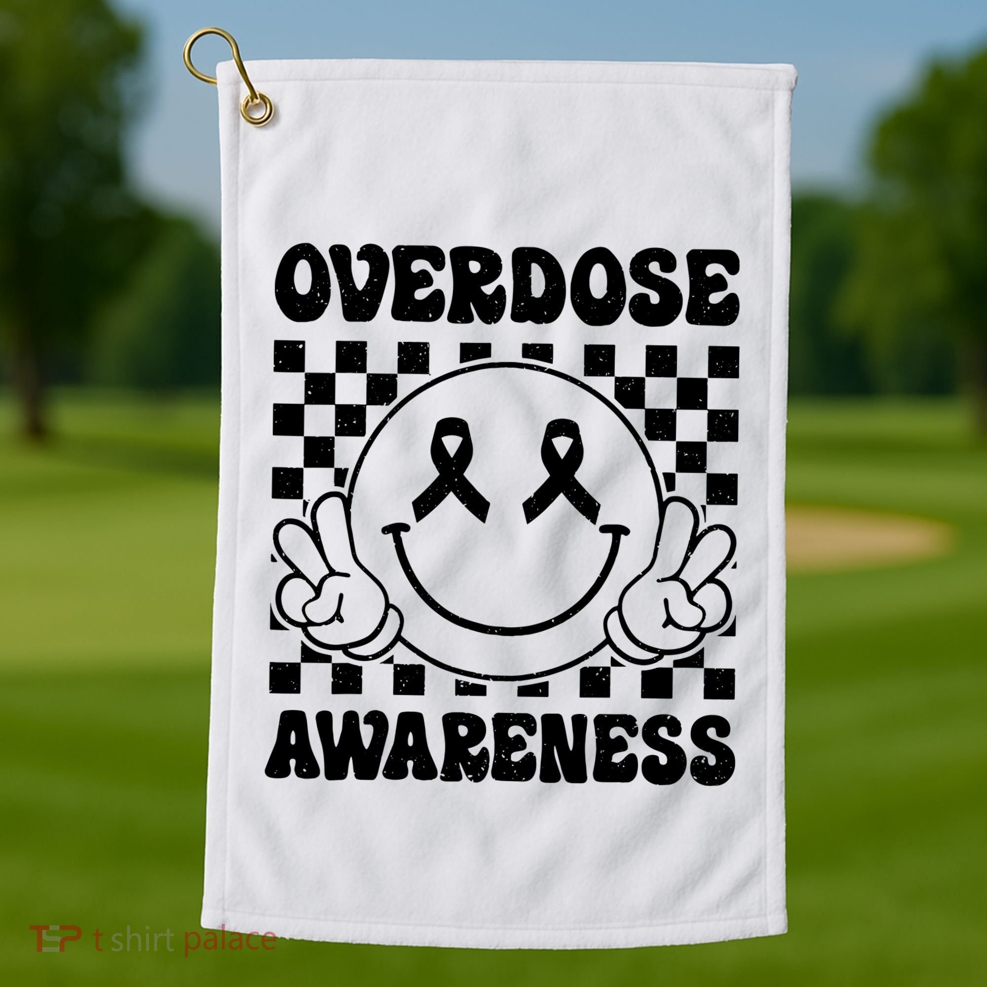 Overdose Awareness Support Smile Face Purple End Addiction Golf Towel