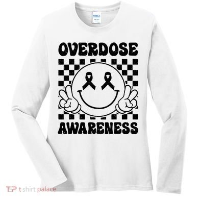 Overdose Awareness Support Smile Face Purple End Addiction Women's Long Sleeve Shirt