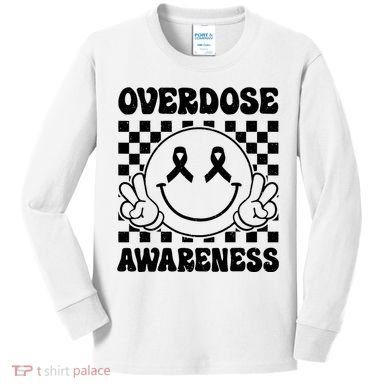 Overdose Awareness Support Smile Face Purple End Addiction Kids Long Sleeve Shirt