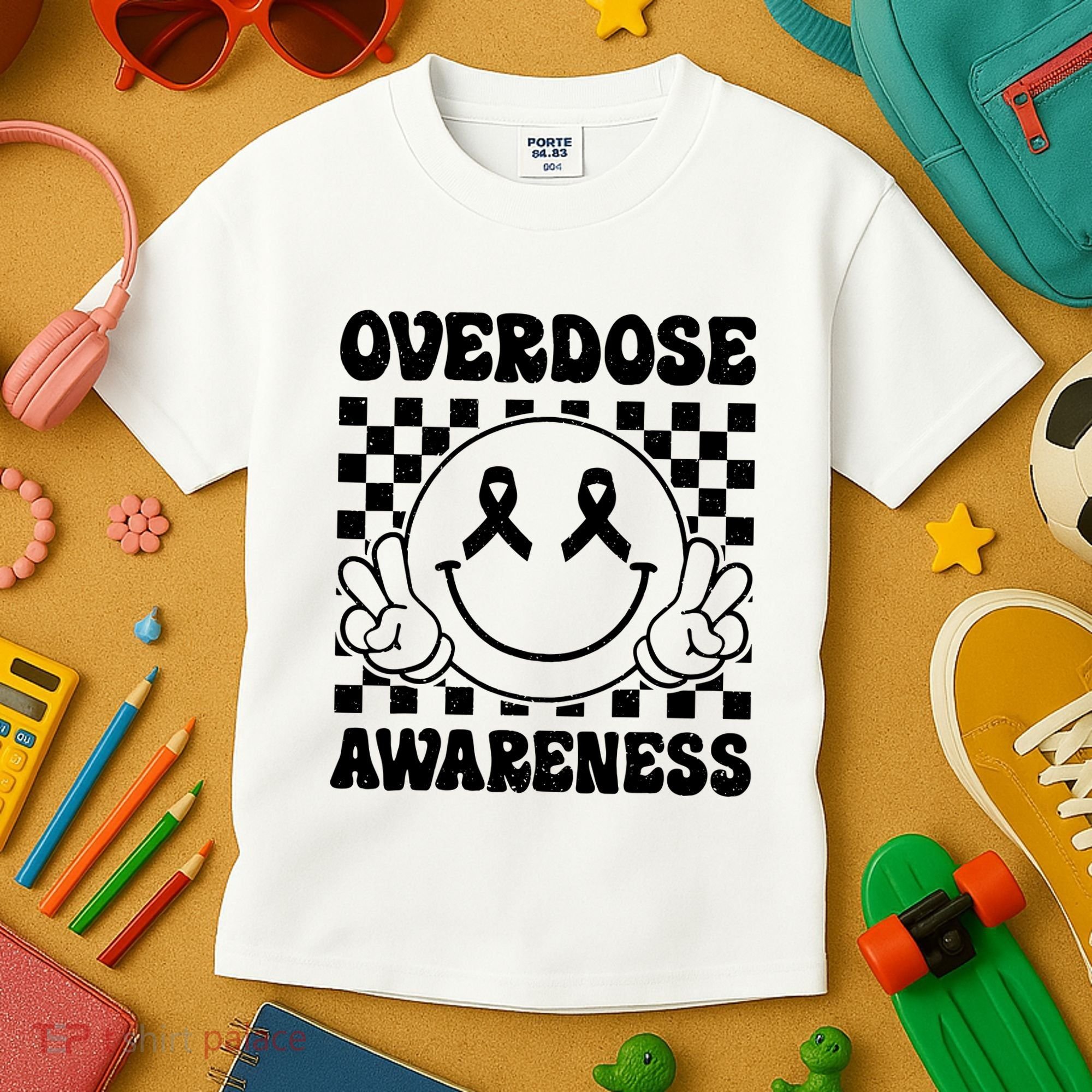 Overdose Awareness Support Smile Face Purple End Addiction Kids T-Shirt