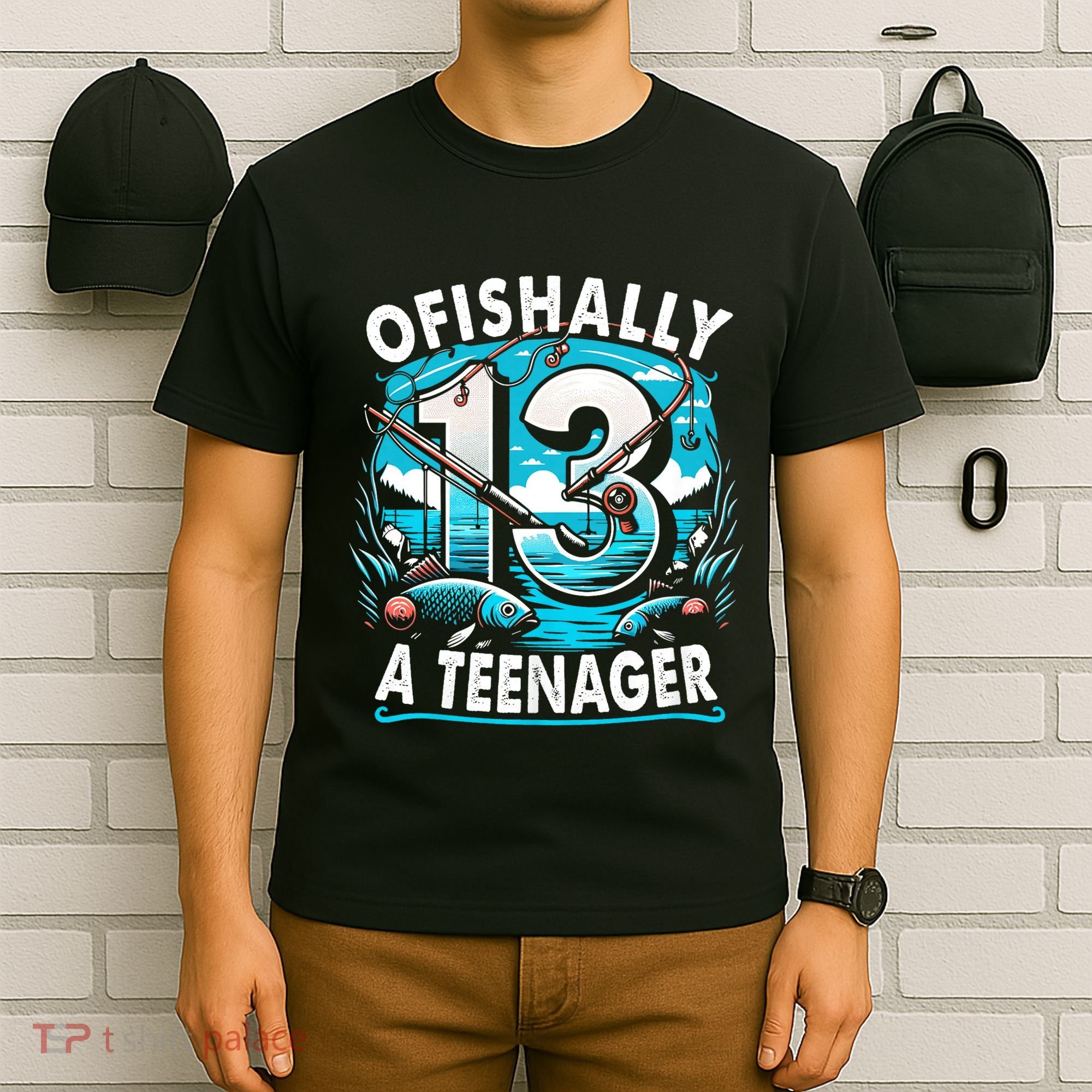 Ofishally A Teenager 13th Birthday 13 Year Boy Fishing Lover T-Shirt