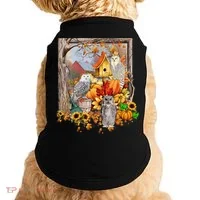 Owls Autumn Tree Leaves Fall Pumpkin Doggie Tank thumb 0