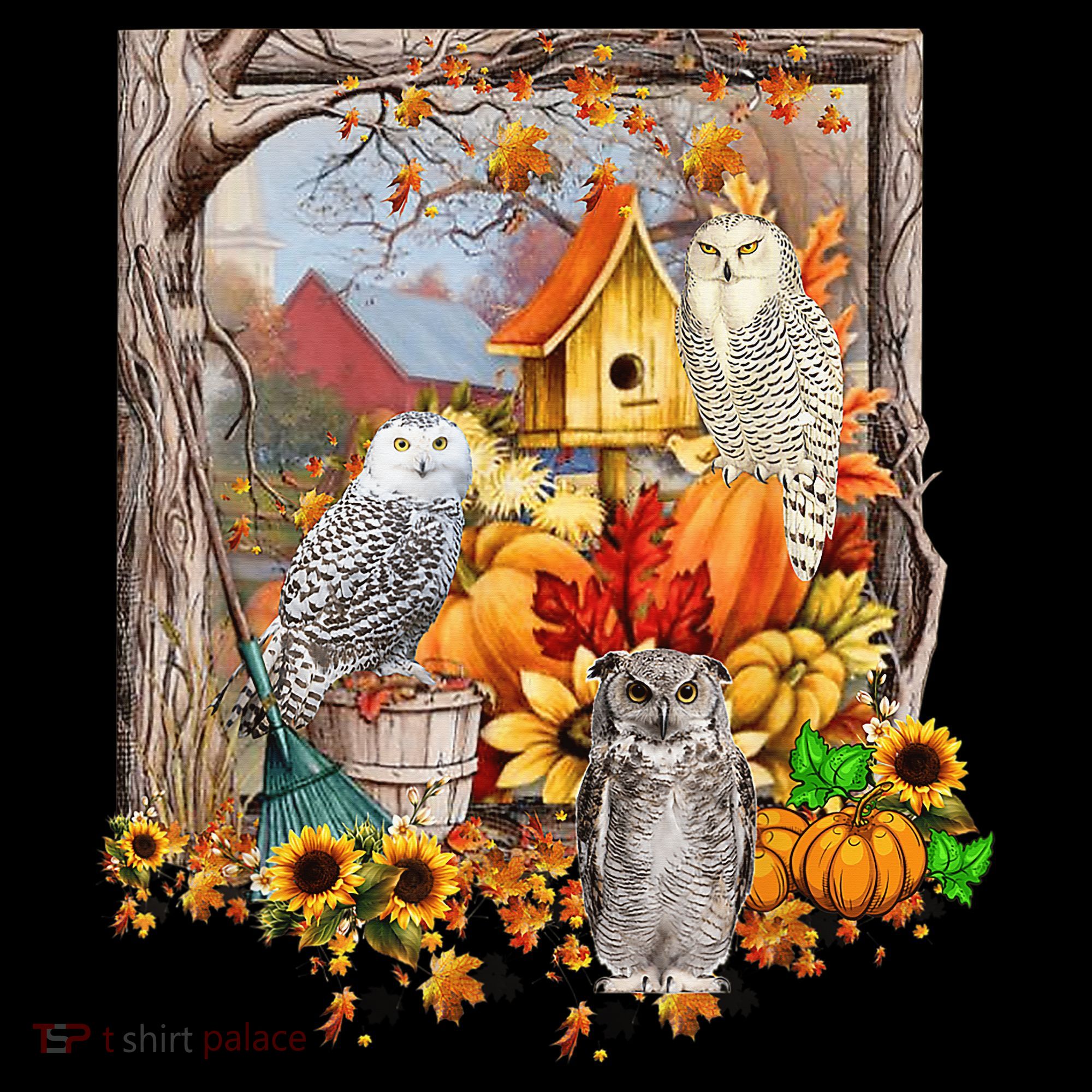 Owls Autumn Tree Leaves Fall Pumpkin Bucket Hat