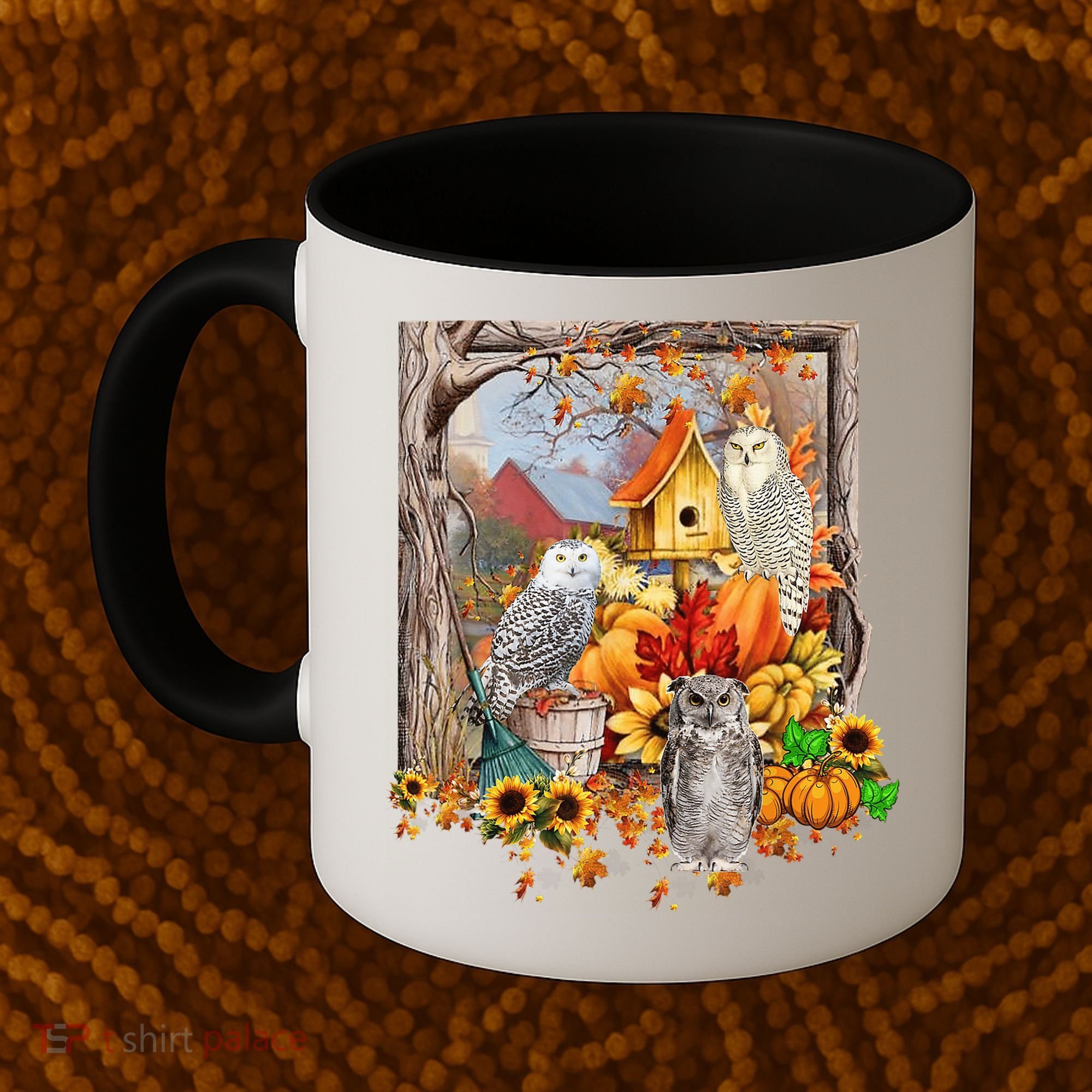 Owls Autumn Tree Leaves Fall Pumpkin Coffee Mug