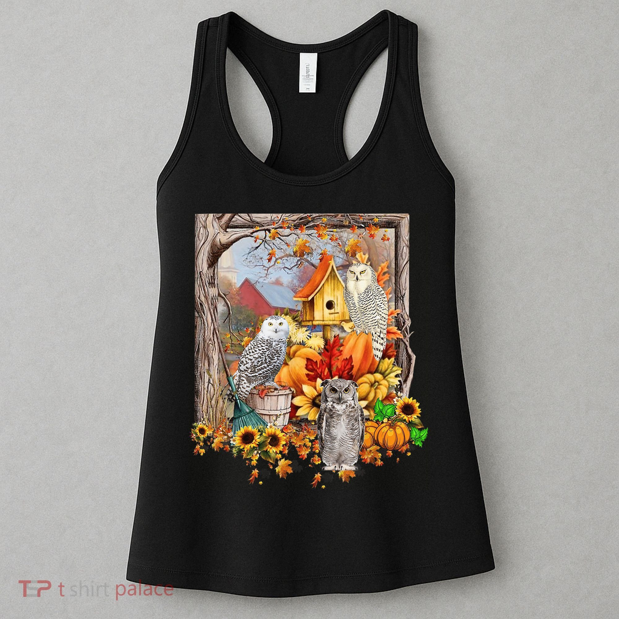 Owls Autumn Tree Leaves Fall Pumpkin Women's Tank Top