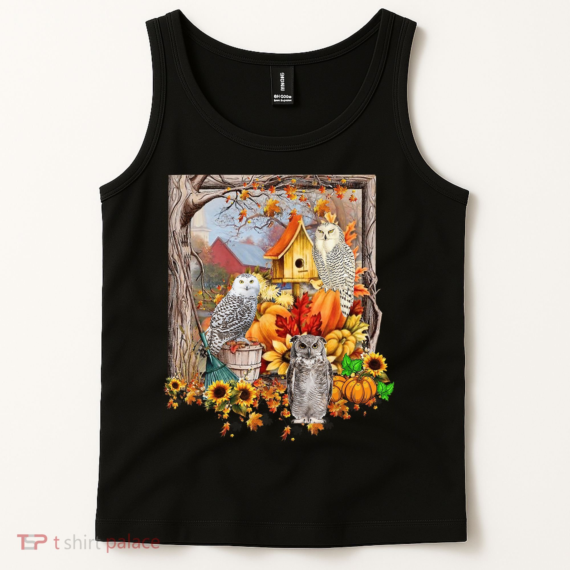 Owls Autumn Tree Leaves Fall Pumpkin Tank Top