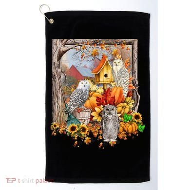 Owls Autumn Tree Leaves Fall Pumpkin Golf Towel